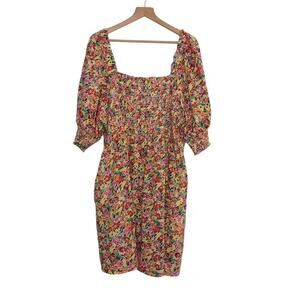 Rixo x Target Floral Puff Sleeve Smocked Mini Dress Pockets Size 1X